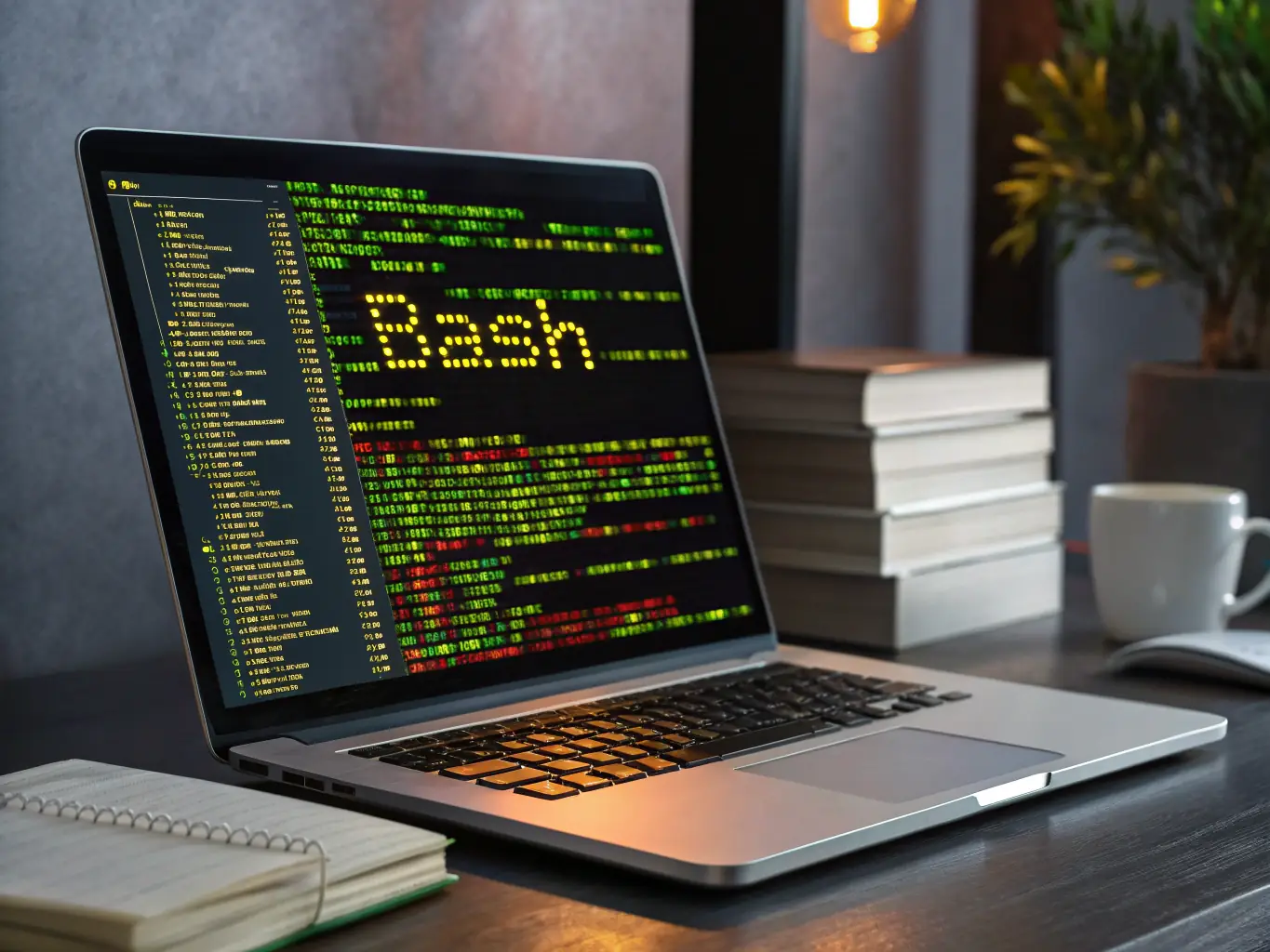 A digital illustration of a Linux terminal window with various command-line tools and scripts running, along with a visual representation of log data being processed. The image should convey the hands-on nature of the learning path.